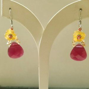 Sterling Silver Wire Earring with Crystals & MOP